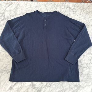 LL Bean Thermal 2 Layer Henley Mens Size XXL Wool Cotton Outdoors Hiking Navy